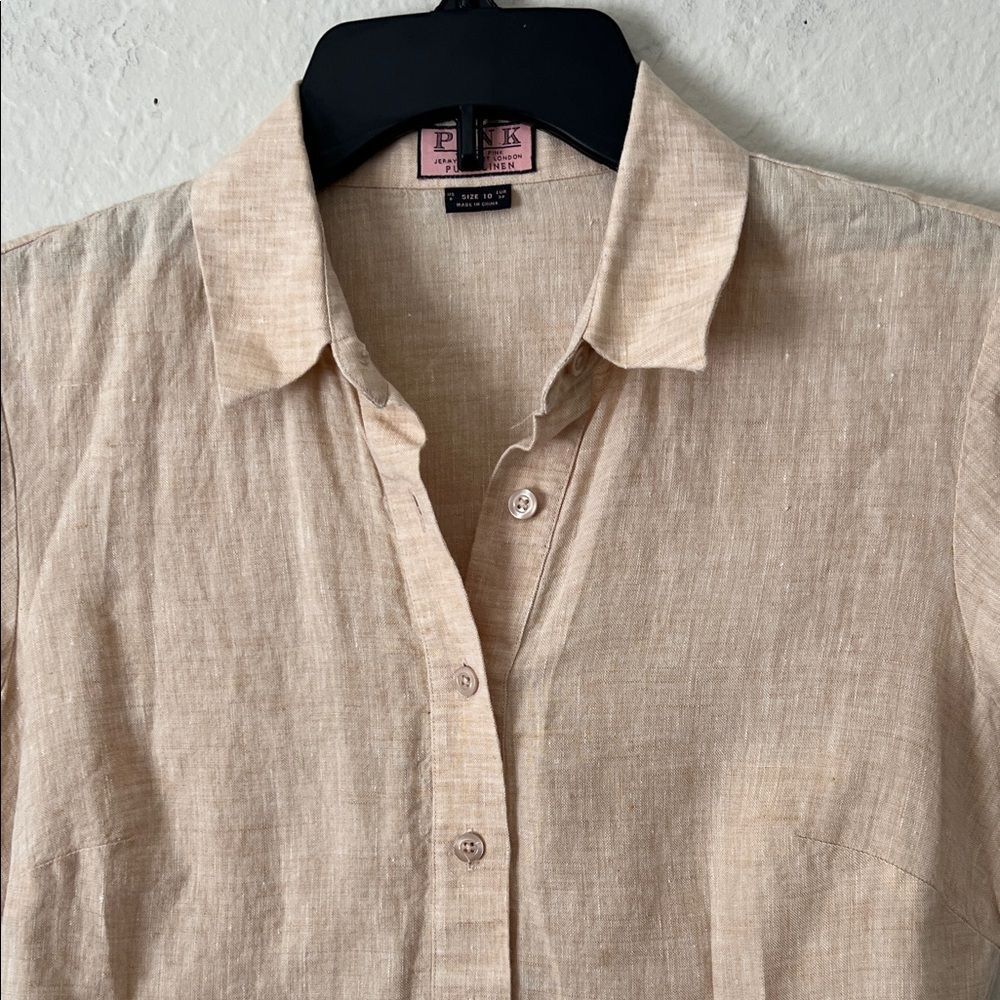 Like New! Thomas Pink 100% Linen Button-Front Belted Peplum Top in Size 8 - Picture 4 of 14
